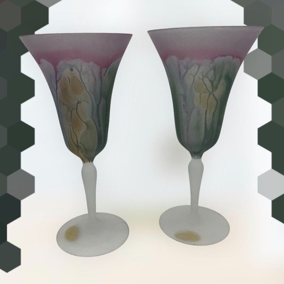 Nouveau Art Glass Hand Painted by RUEVEN Hard to Find Colorful Water Glasses - Picture 2 of 16